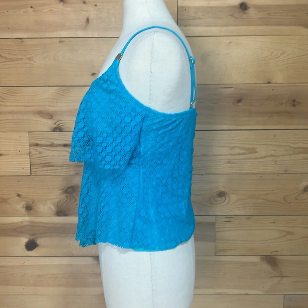 EUC 24th & Ocean Tankini bikini camisole bra top swim suit turquoise lace Large